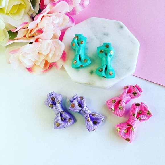 Set 6 Pcs Baby Mini Bows 3 Pairs Hair Clips for Girls and Baby New - Picture 1 of 7